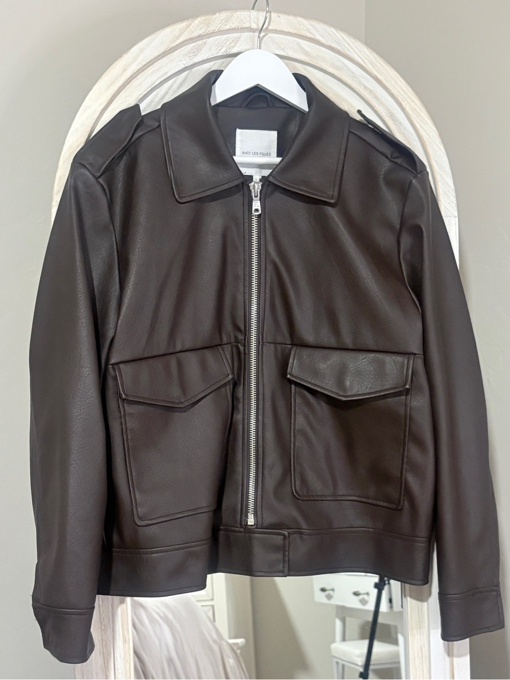Avec Les Filles Brown Vegan Leather Utility Jacket Size L (oversized) - Picture 3 of 7